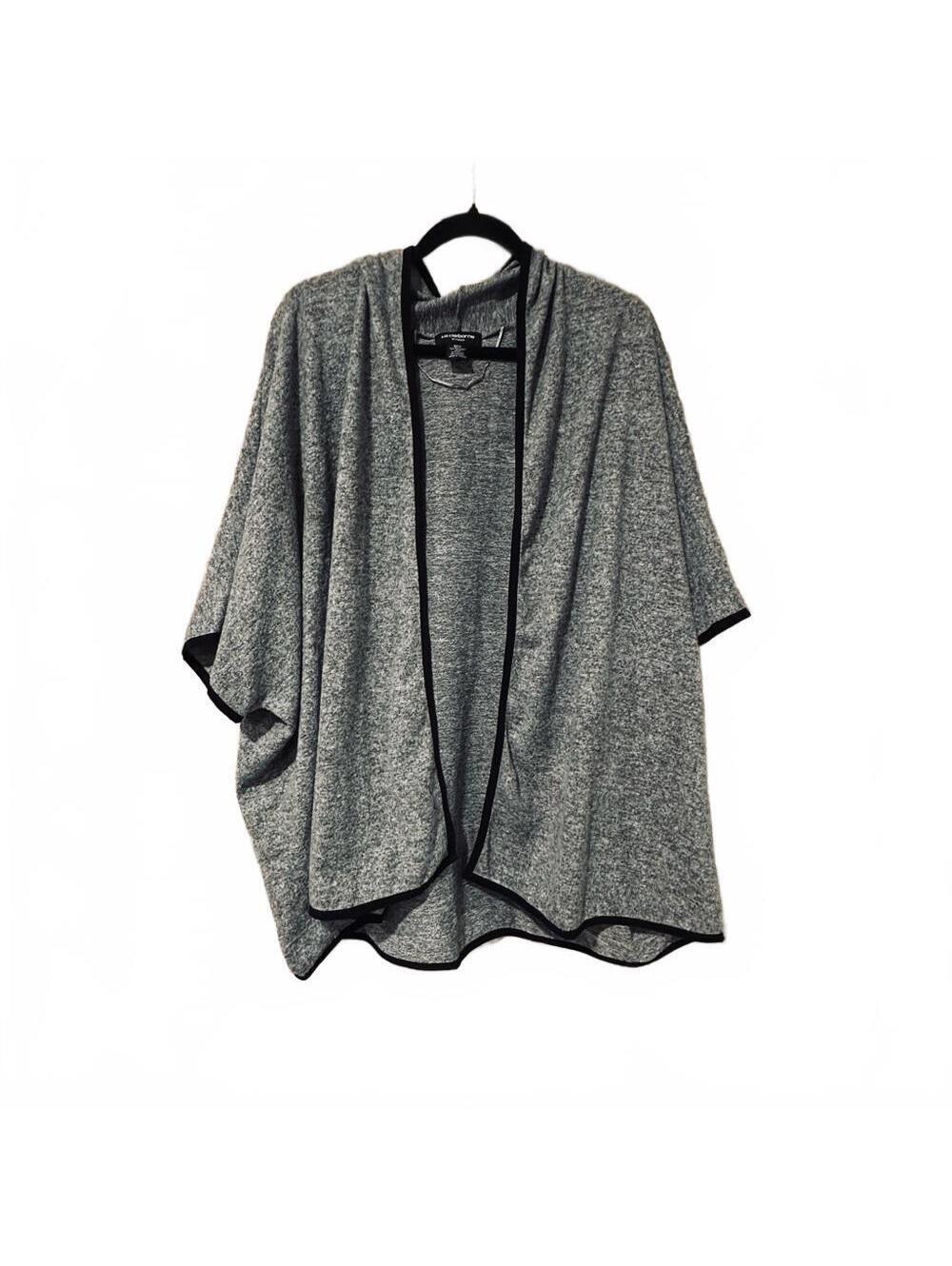 Liz Claiborne Gray Knit Open-Front Poncho with Black Trim